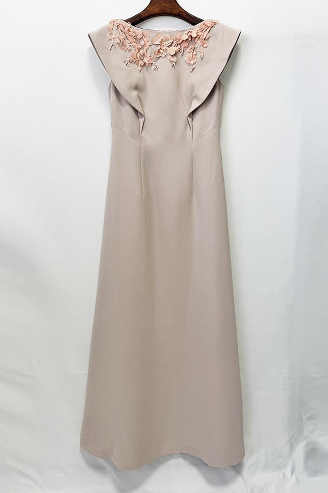 Wholesale Custom Design Nude Dusty Pink 3D Floral Applique A-Line Evening Gown Sleeveless Formal Party Dress