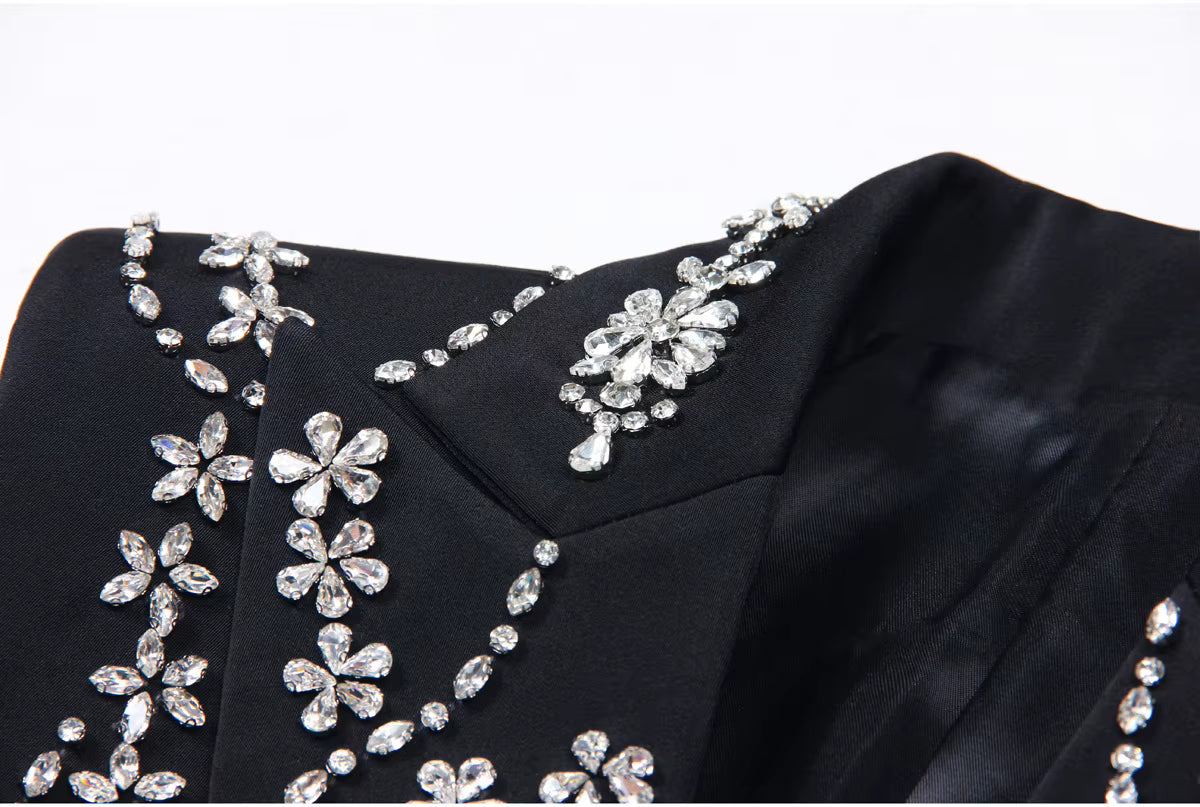 Rhinestone Deep V Sleeveless Cropped Blazer Vest