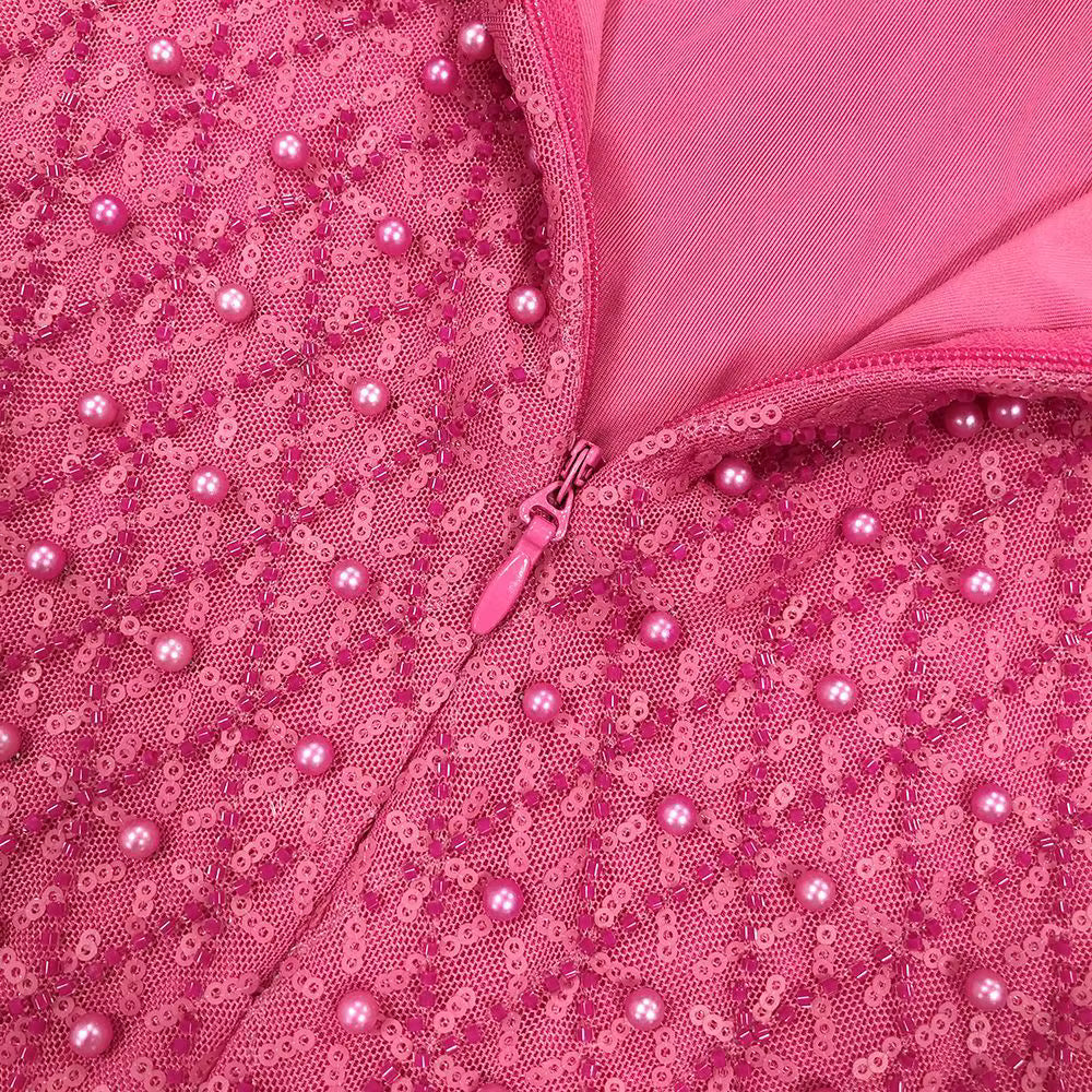 Strapless Sequin Beaded Flowy Party Maxi Dress