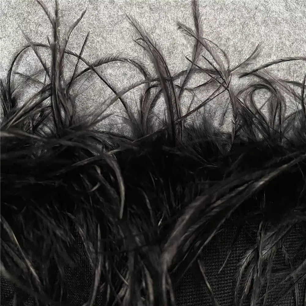 Verona Luxe Feather-Trim Strapless Crystal Bandage Dress