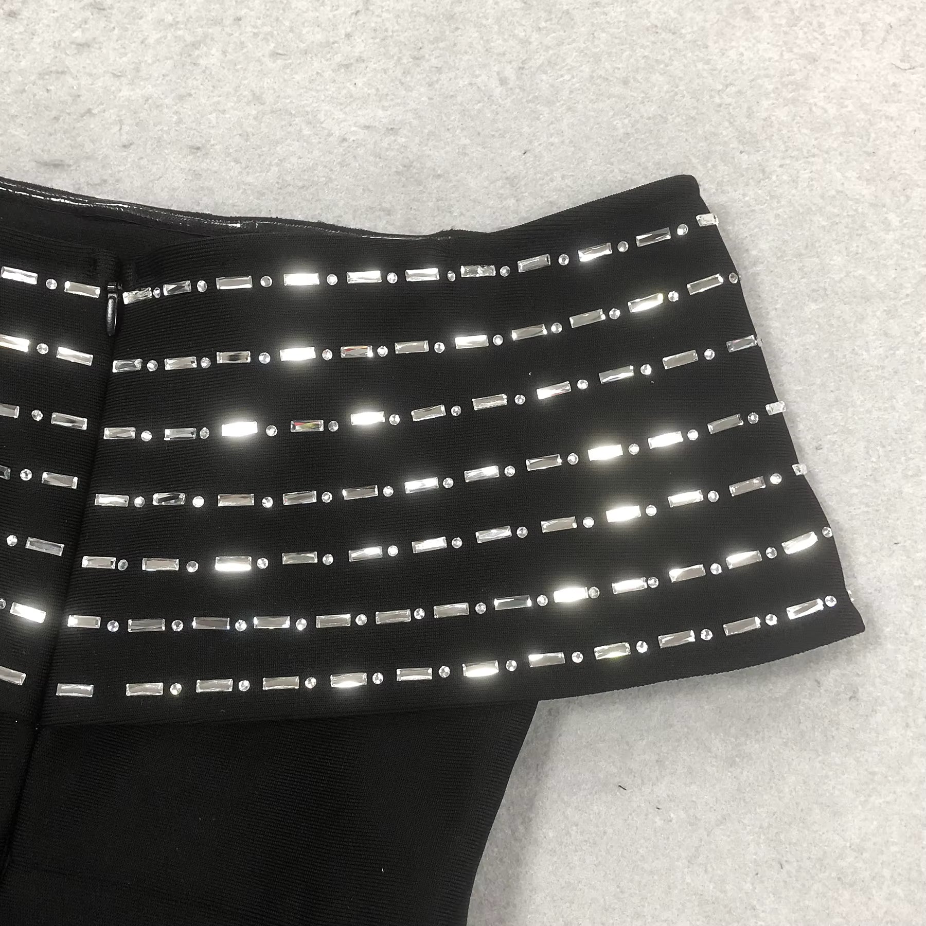 Serena Noir Off-Shoulder Rhinestone Maxi Gown