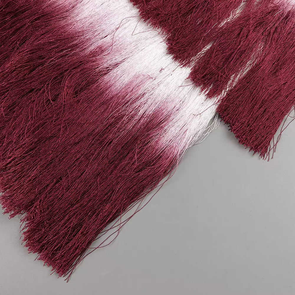 Valentina Wine Red Corset & Gradient Fringe Skirt Set