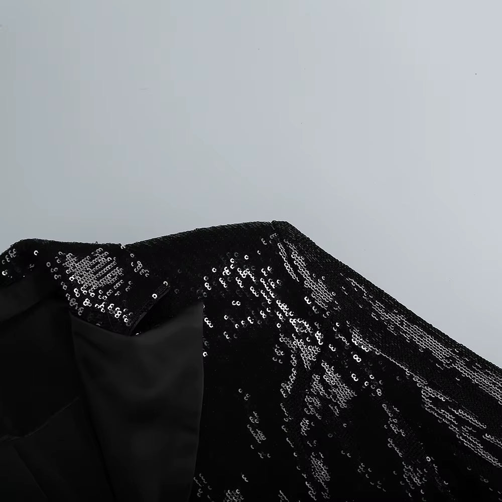 Sequin Blazer and Ruffle Skirt Set