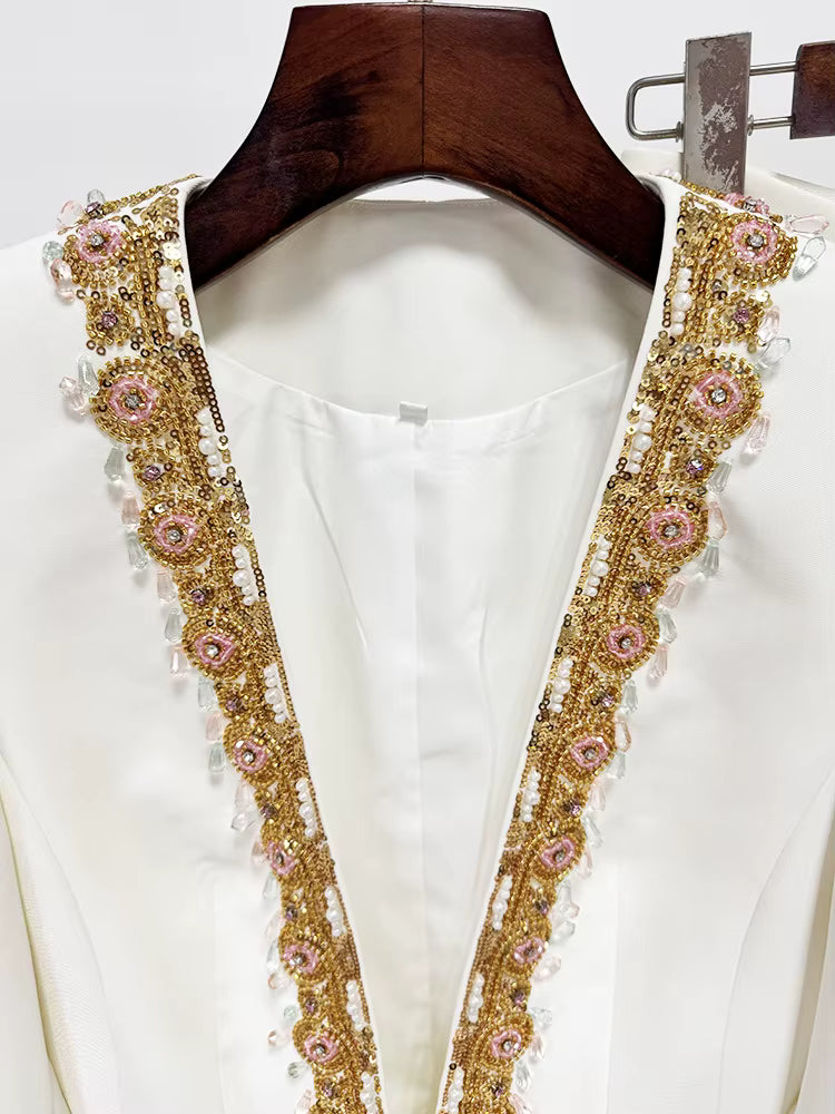 Valeria White Beaded Suit Set