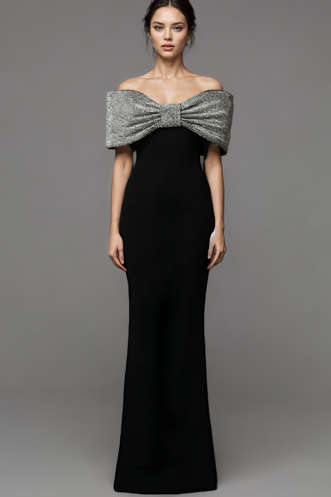Customized Premium Ladies Fashion Clothing Women Long Mermaid Gown Dress Elegant Black Luxury Diamond Bow Prom Evening Dresses