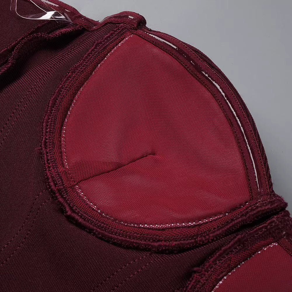 Valentina Wine Red Corset & Gradient Fringe Skirt Set