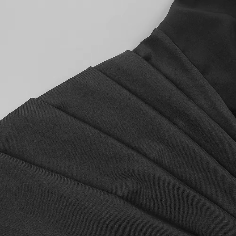 Deep V-Neck Black Slit Dress