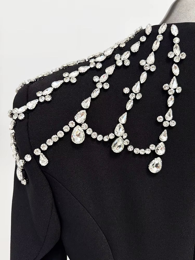 Rhinestone Long Sleeve Bodycon Evening Dress