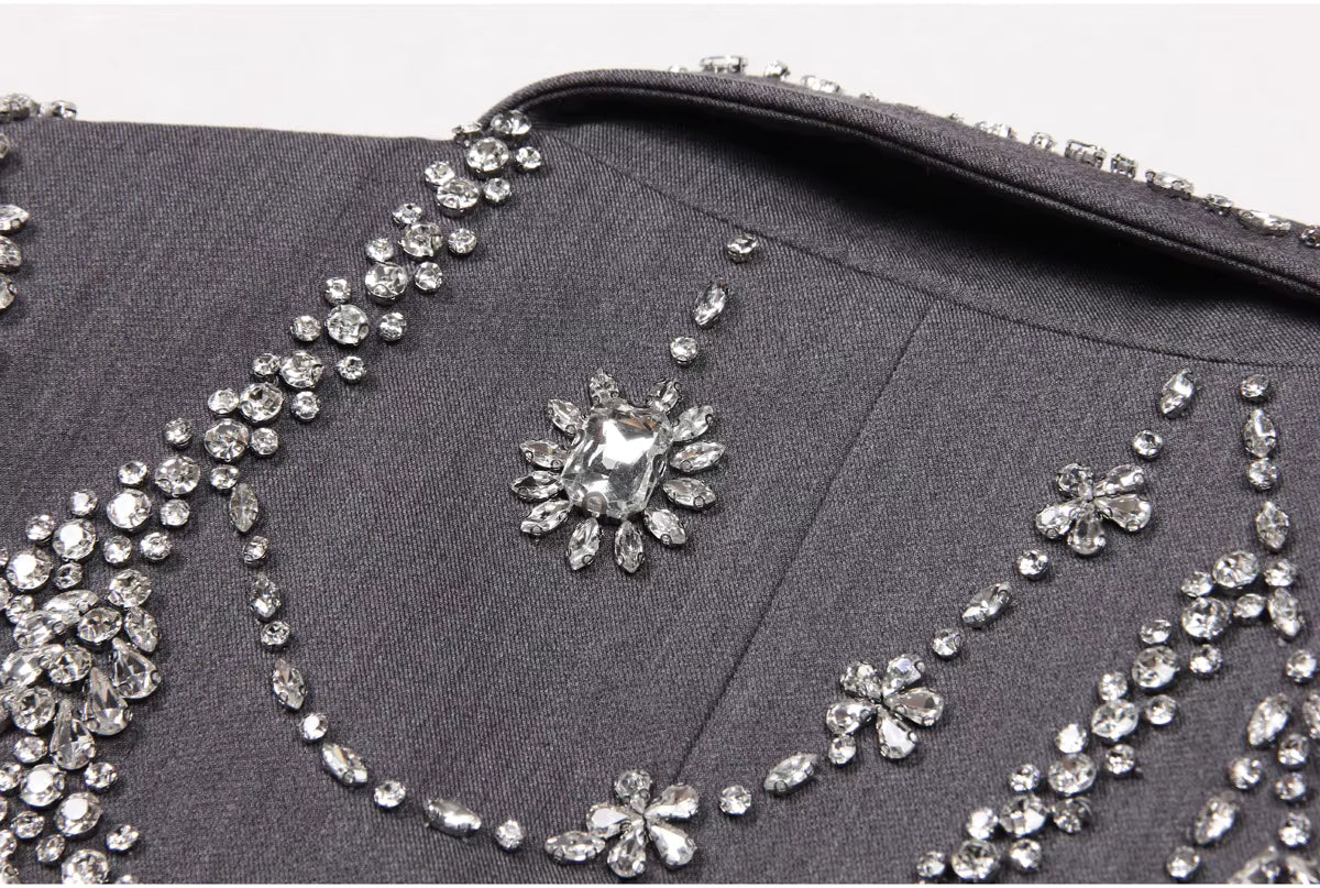 Rhinestone Deep V Sleeveless Cropped Blazer Vest