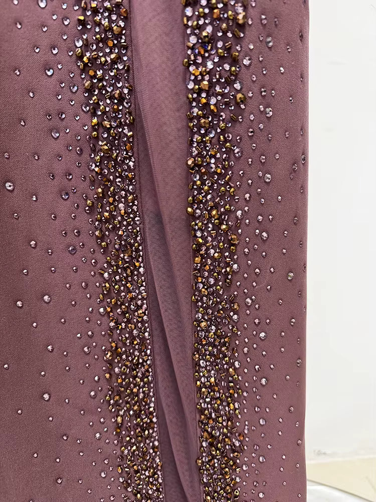 Crystal Beaded Halter Neck Bodycon Maxi Evening Dress