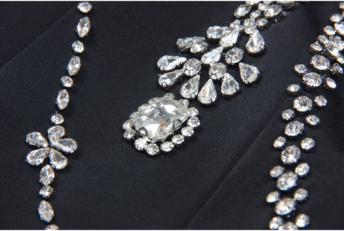 Rhinestone Deep V Sleeveless Cropped Blazer Vest
