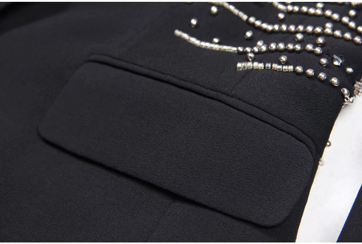 Beaded Diamond One-Button Suit Trousers Set