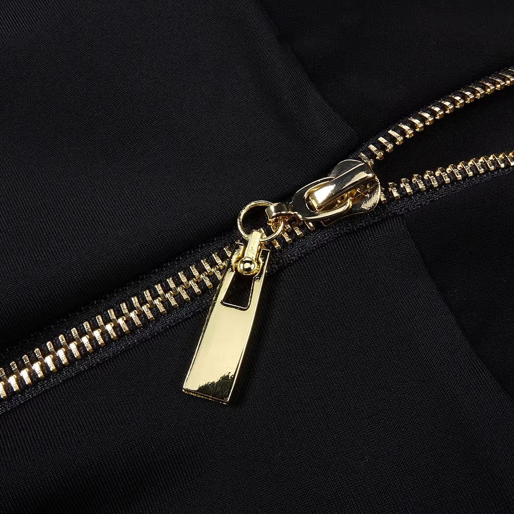 Deep V-Neck Black Slit Dress