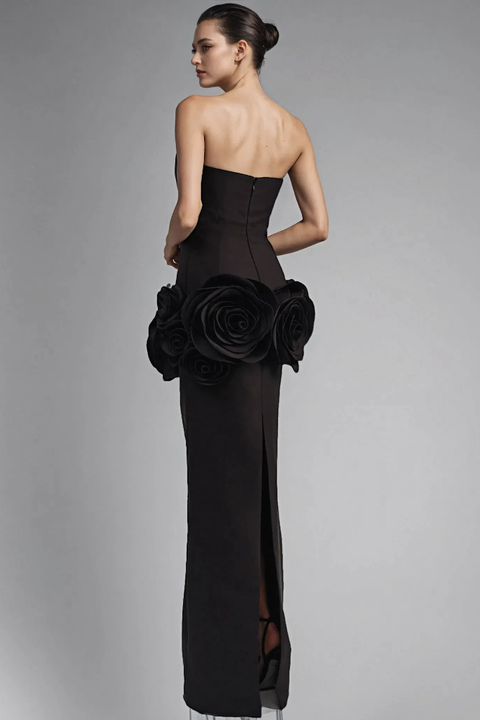 Wholesale Womens Clothing 2025 Ladies Prom Dresses 3D Flower Elegant Black Long Evening Gowns Engagement Party Dress for Women