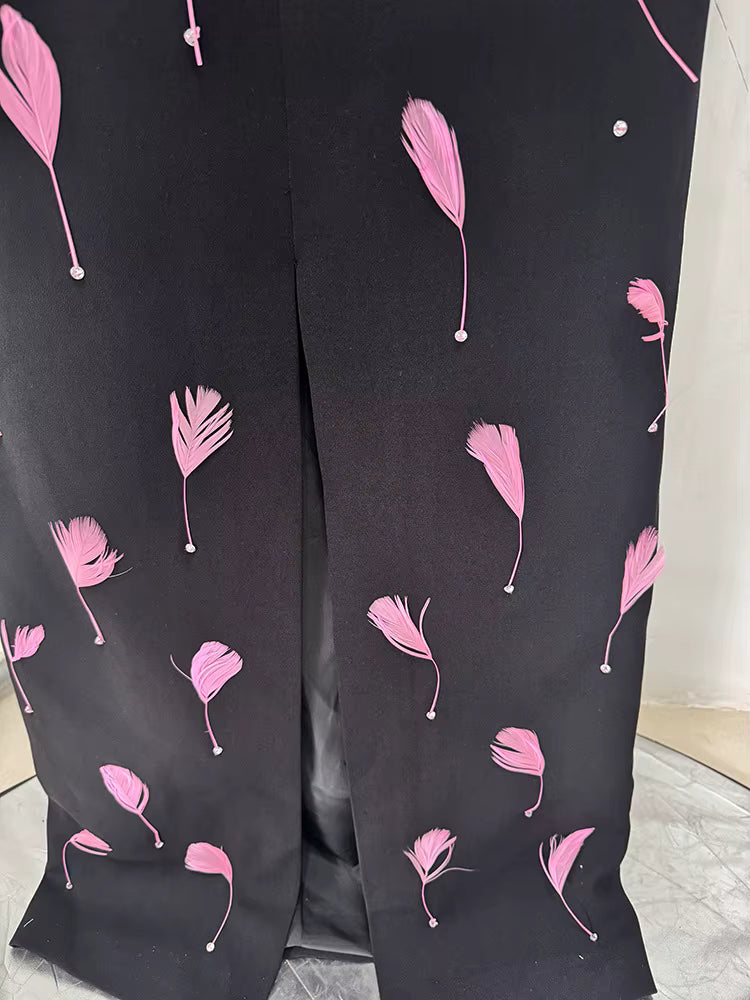 Seraphina High-Neck Feather Backless Gown