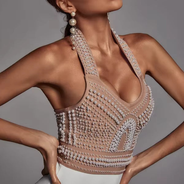 Seraphina Beaded Corset Halter Evening Dress | by Luxe Lane | from Luxe Lane | | White XS |