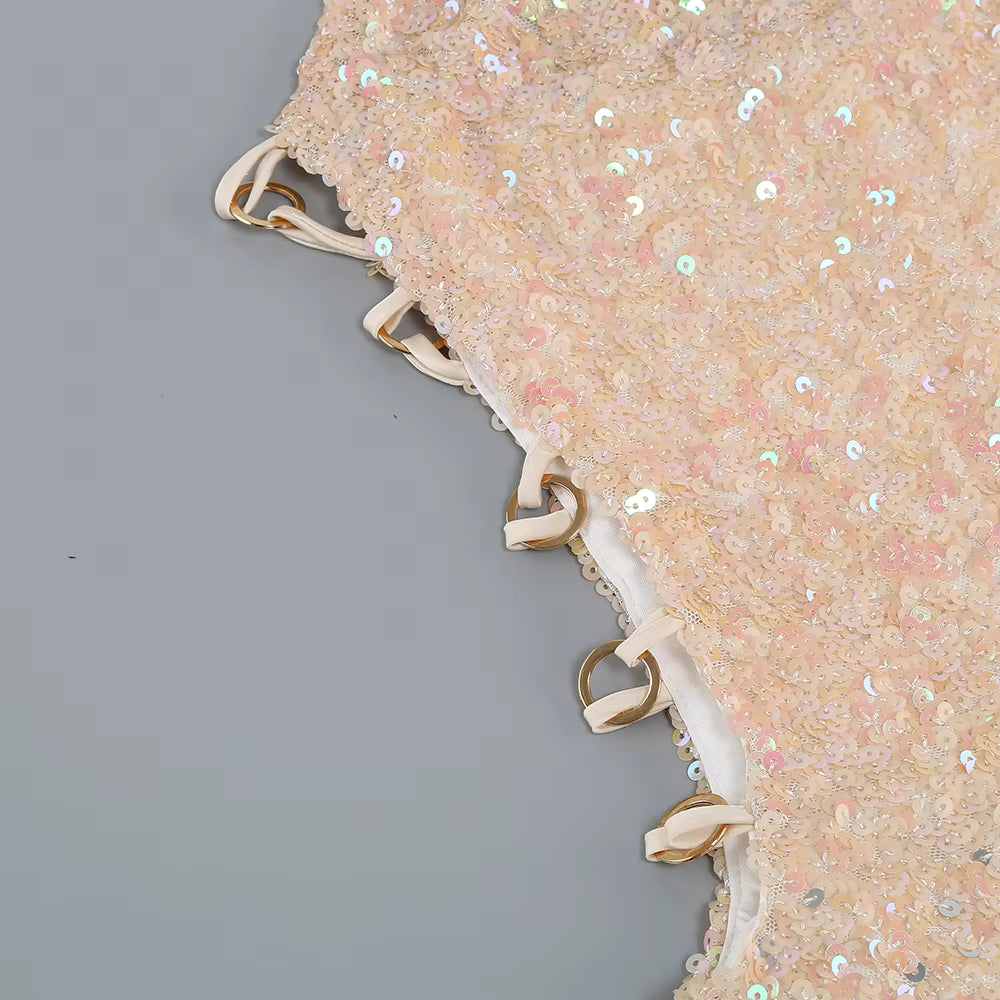 Sequin Cut-Out Contrast Dinner Dress