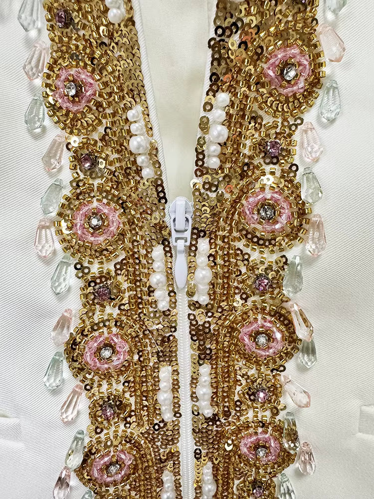 Valeria White Beaded Suit Set