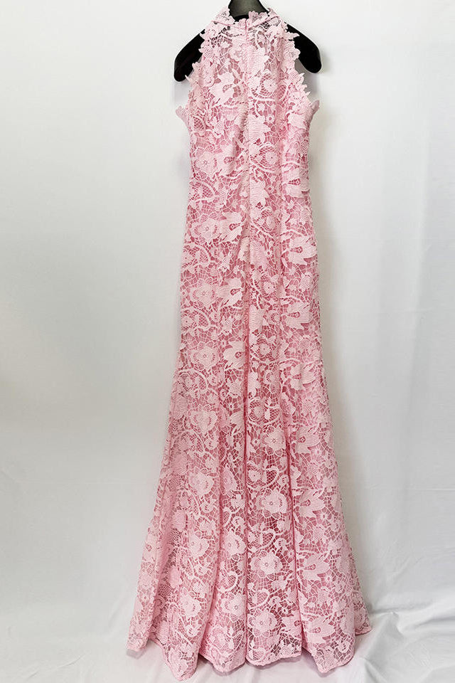 Pink Lace Halter High Neck Evening Gown Mermaid Bodycon Maxi Formal Party Dress with Custom Design Service