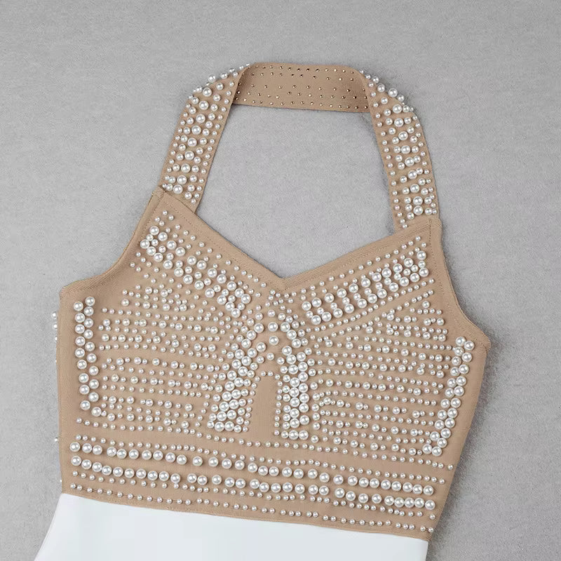 Seraphina Beaded Corset Halter Evening Dress | by Luxe Lane | from Luxe Lane | | White XS |