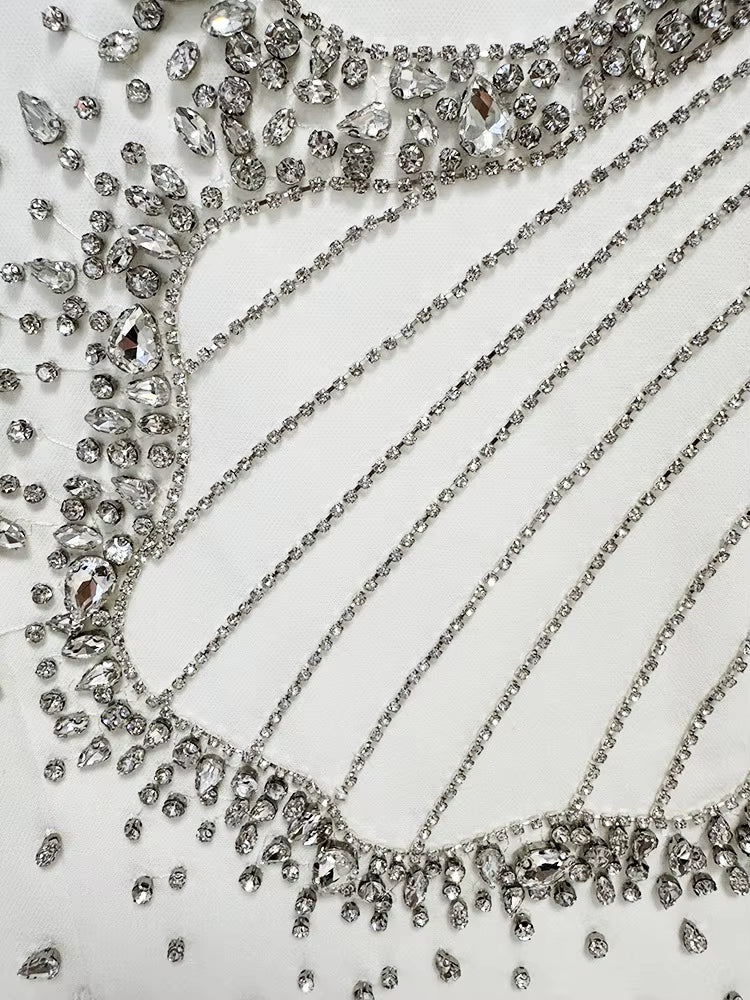 Althea White Crystal Beaded Evening Gown