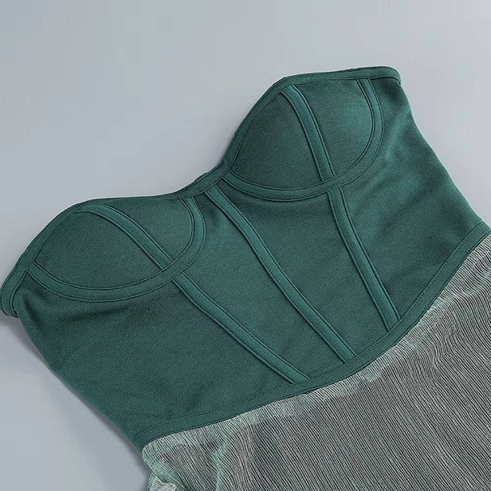 Maelis Green One-Shoulder Corset Maxi Gown