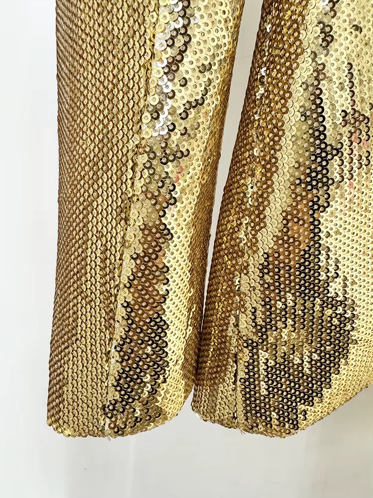 Aurora Luxe Golden Sequin Blazer & Pant Set