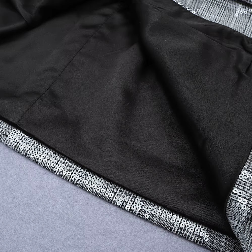 Sequin Deep-V Tailored Blazer DressBlazer