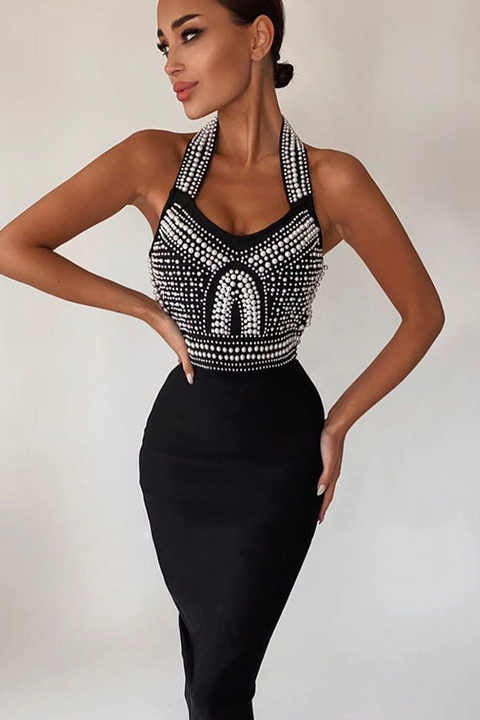 Luxury Party Beaded Dresses Halter Backless Sexy Bandage V Neck Corset Evening Dresses