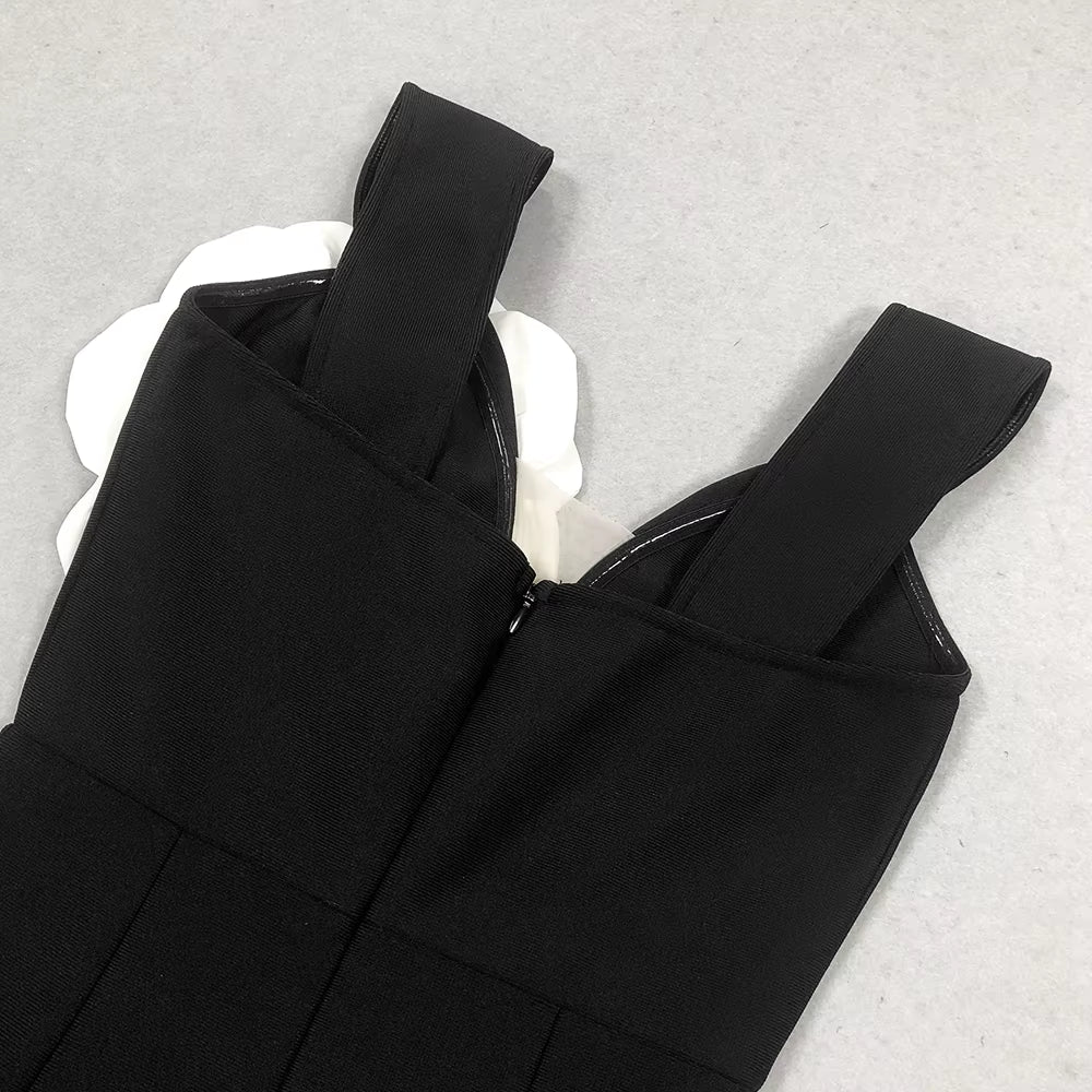 V-Neck Bandage Dress with Flower Detail