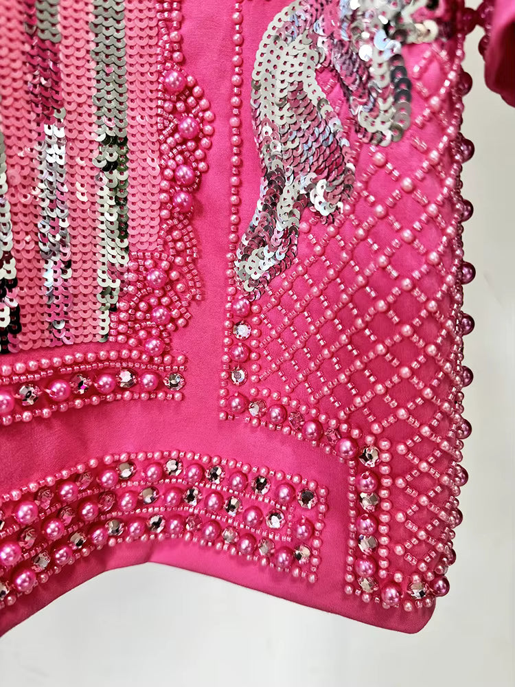 Neck Beaded Sequin Club Dress