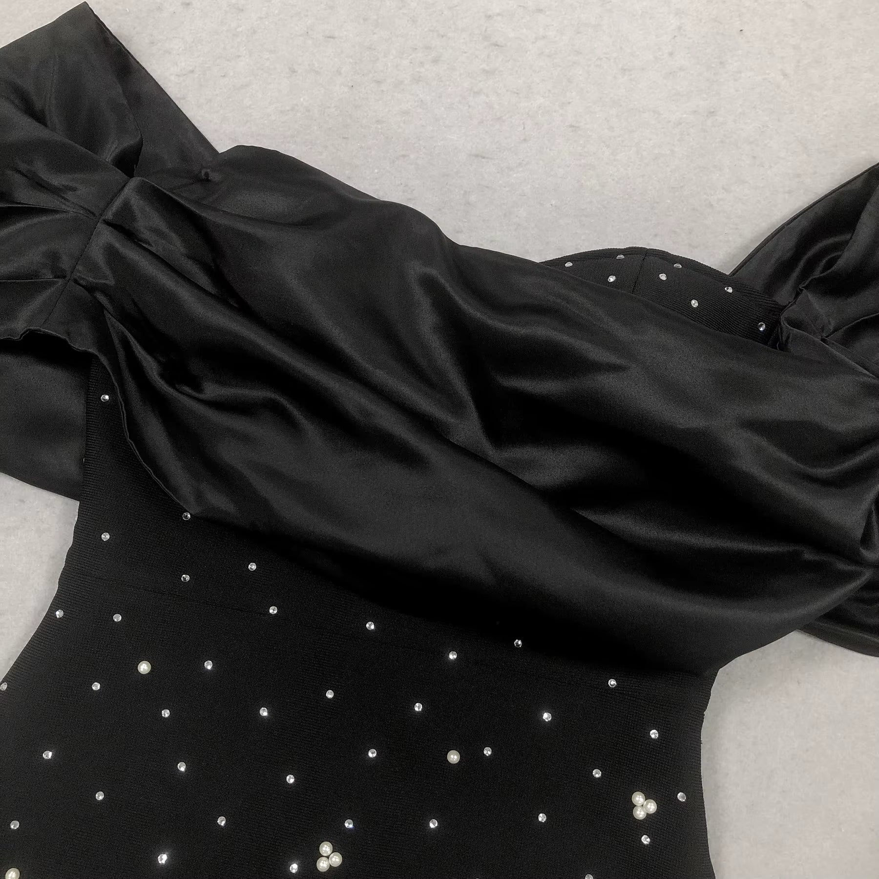 Aurora Off-Shoulder Pearl & Rhinestone Maxi Gown