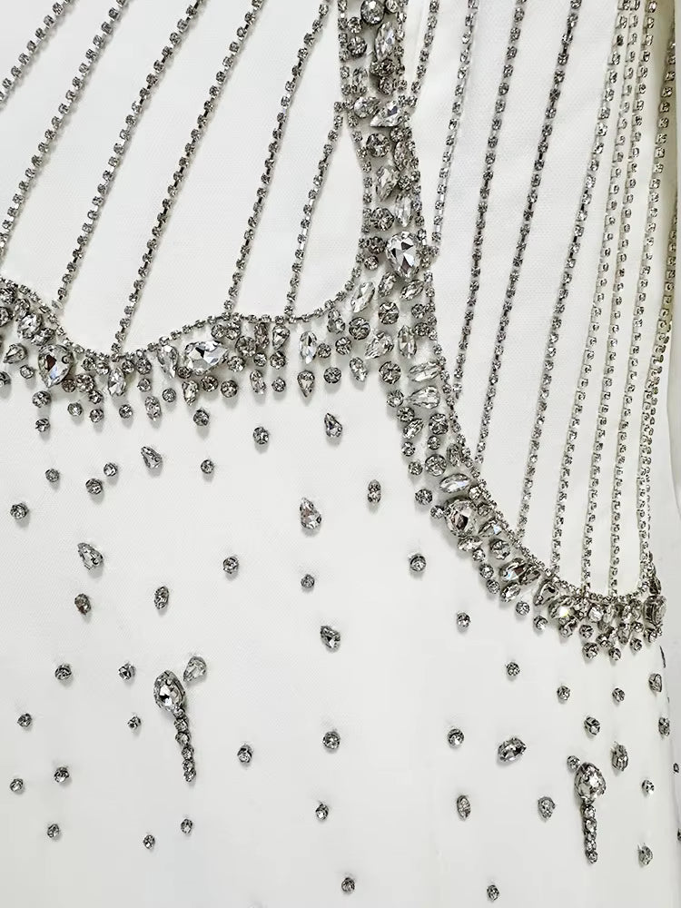 Althea White Crystal Beaded Evening Gown