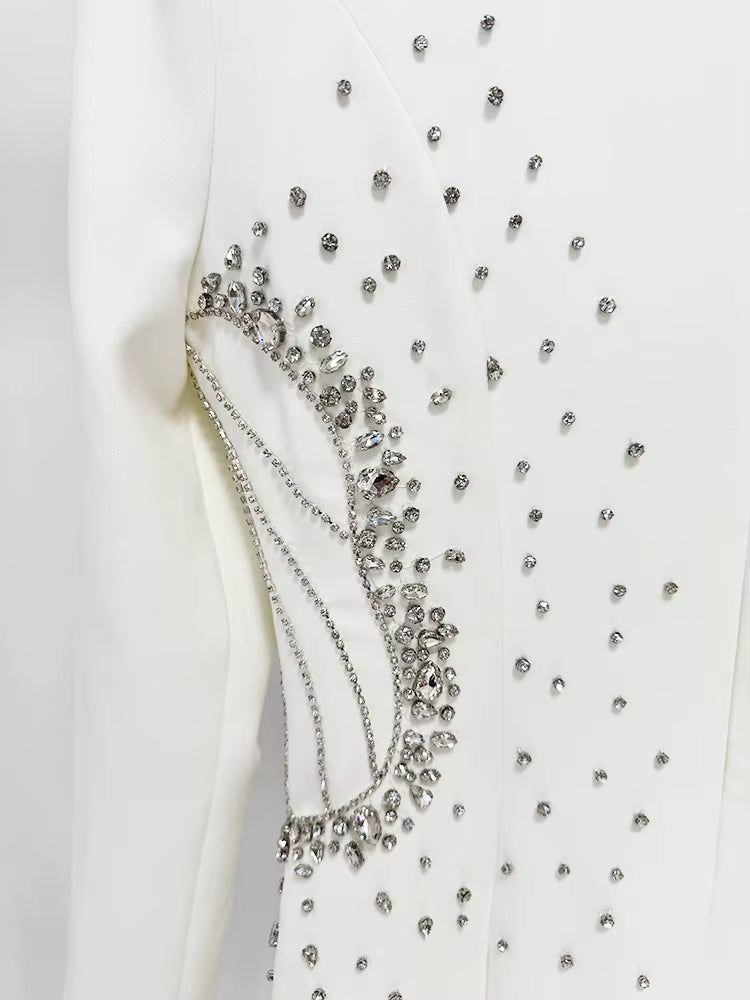 Althea White Crystal Beaded Evening Gown