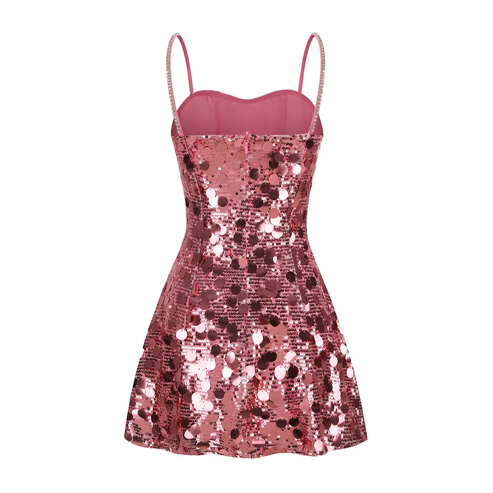 Sequin Spaghetti Strap Bodycon Mini Party Dress+