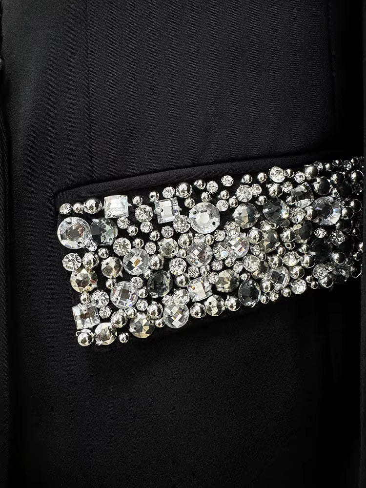 Rhinestone Lapel Double-Breasted Blazer Dress