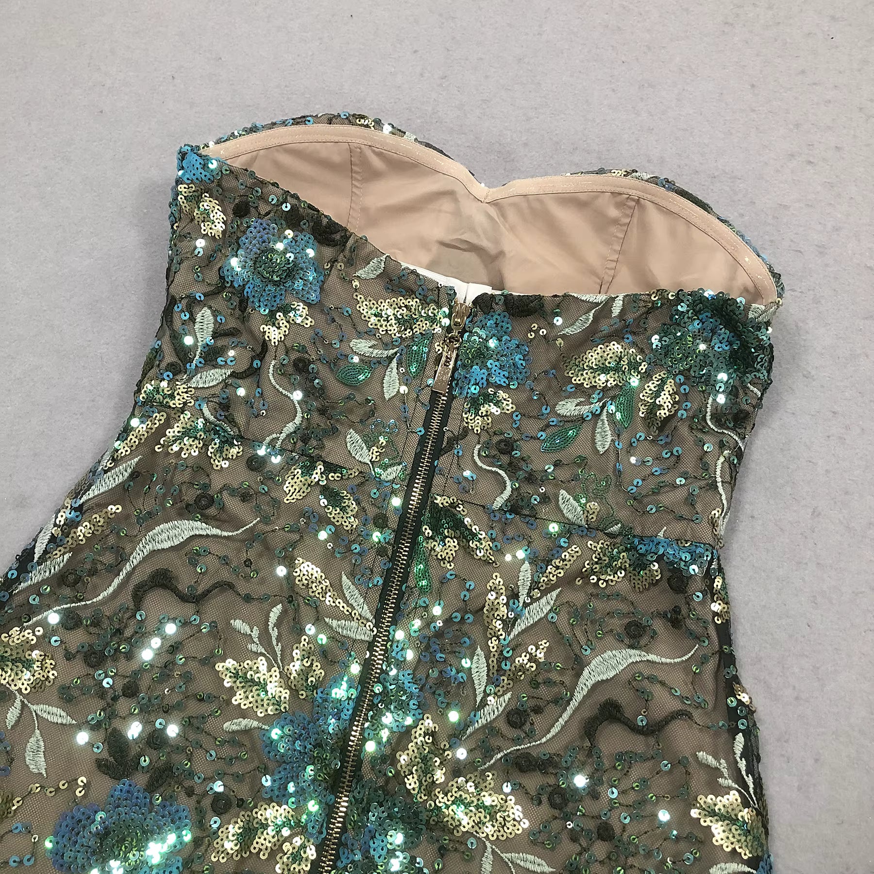 Marcelle Embroidered Strapless Mesh Gown