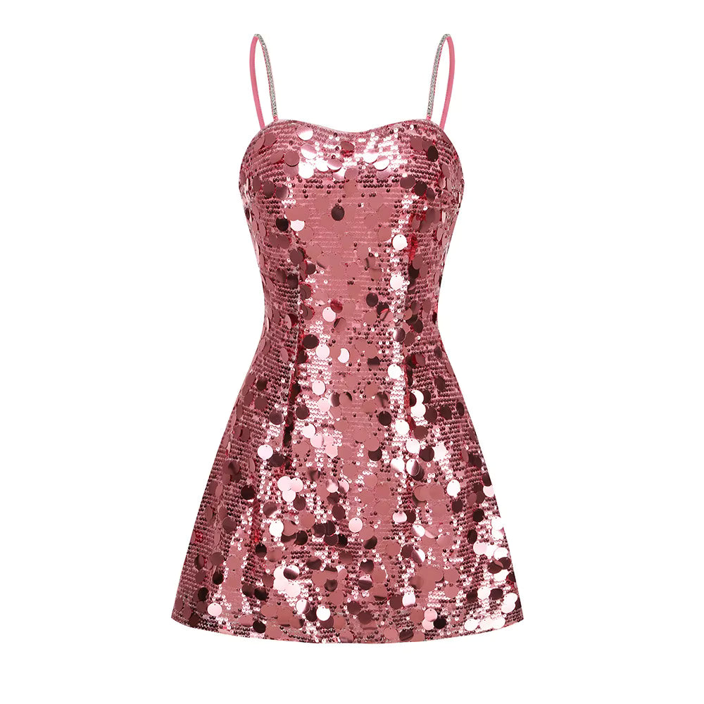 Sequin Spaghetti Strap Bodycon Mini Party Dress+