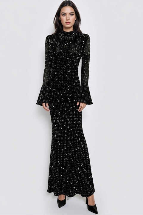 Fournisseur De Robes Bandage Black Rhinestones Evening Dresses Bodycon Maxi Gown Sparkly Formal Party Dress Gala Red Carpet Wear