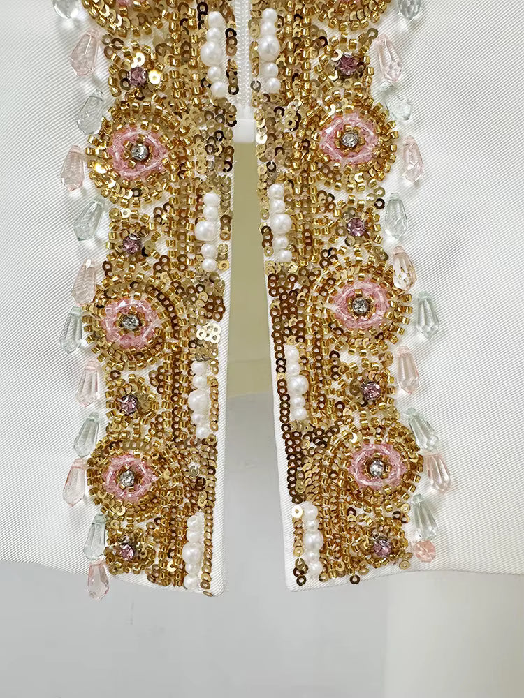 Valeria White Beaded Suit Set