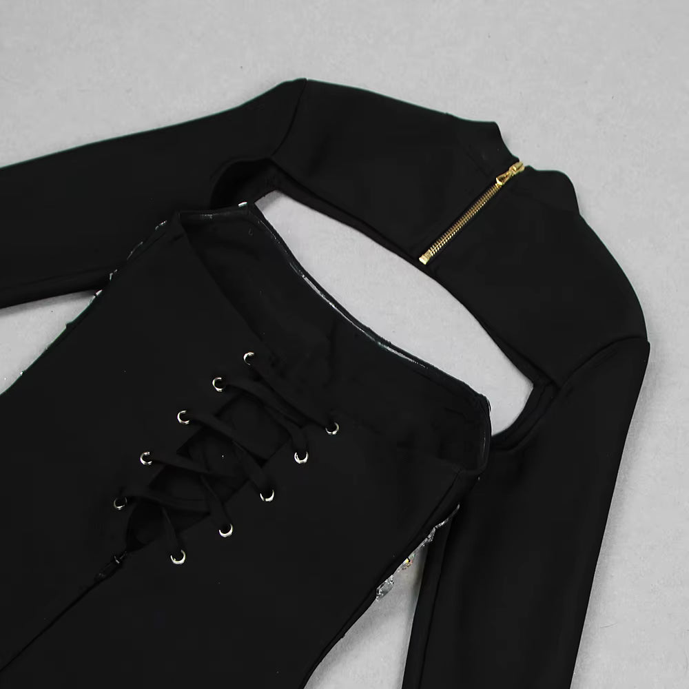 Nova Rhinestone 2-Piece Black Dress Set