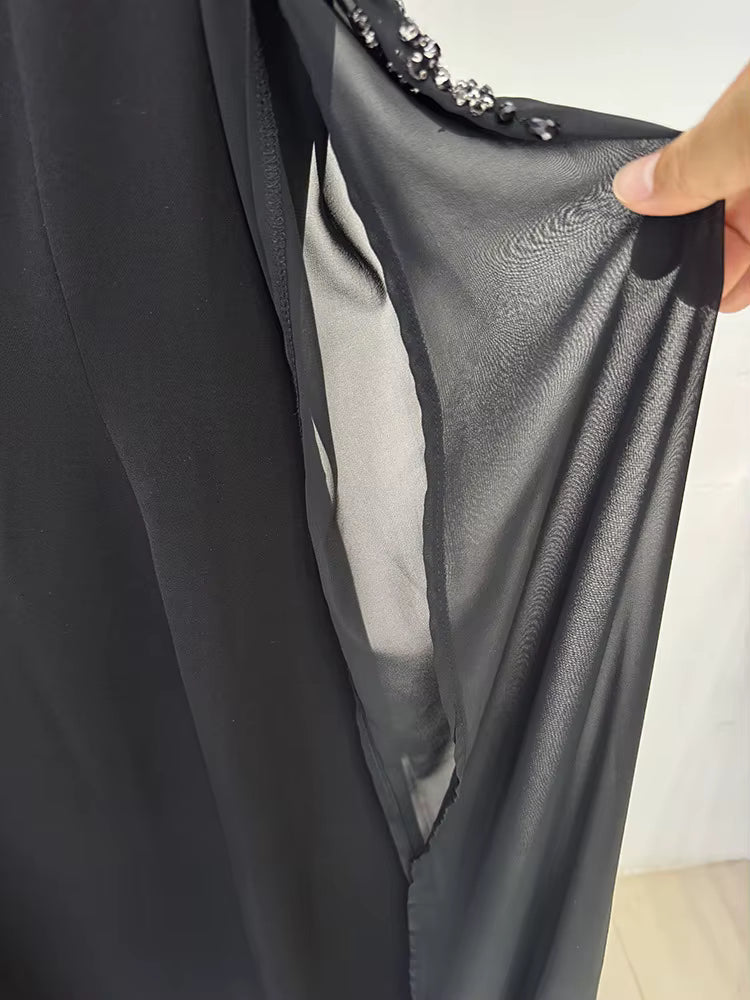 Valencia Beaded Cape Sleeve Evening Gown