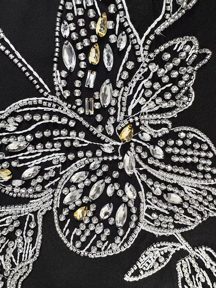 Beaded Rhinestone High-Neck Bodycon Maxi Evening Dress