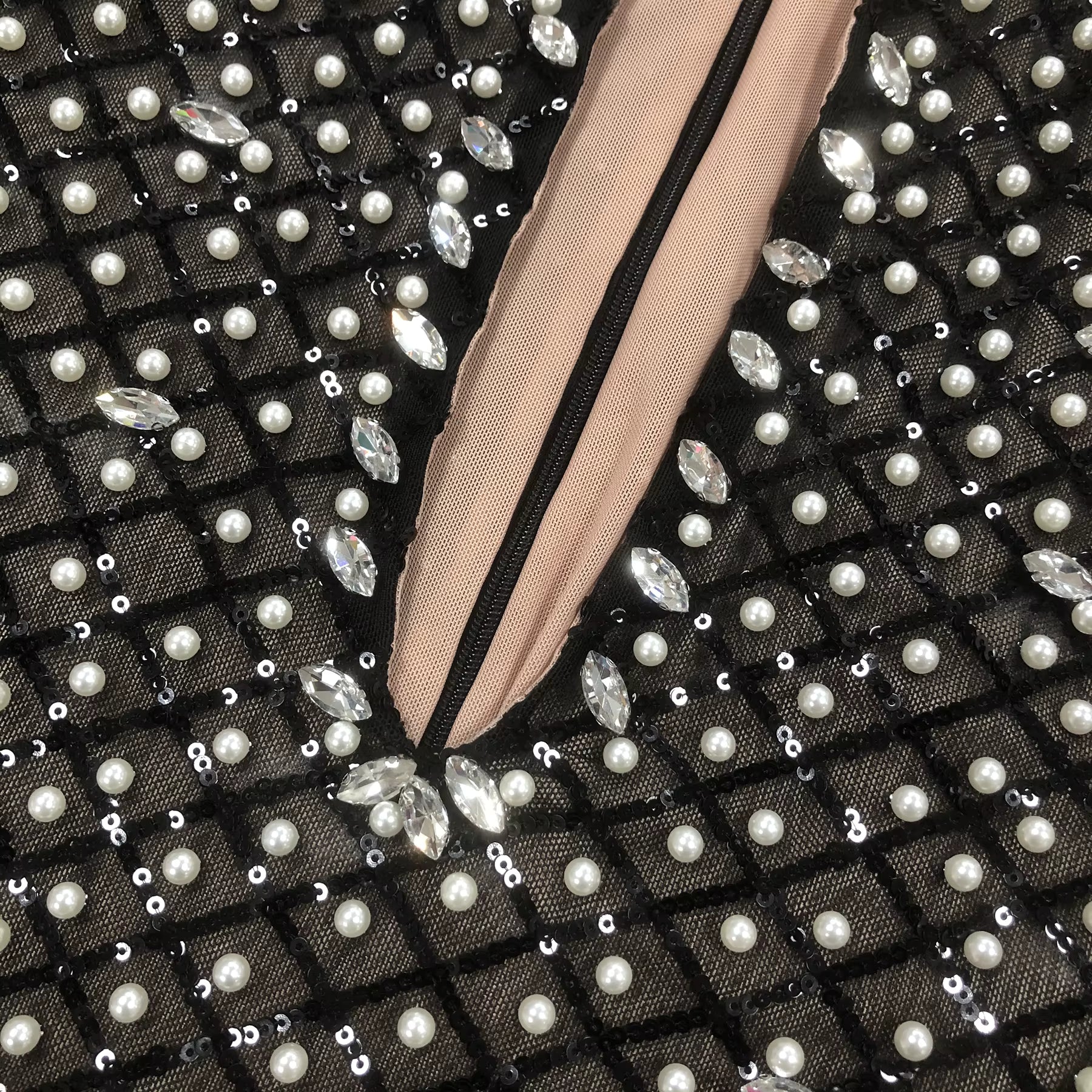 Pearl Sequin Cut-Out Mini Dress