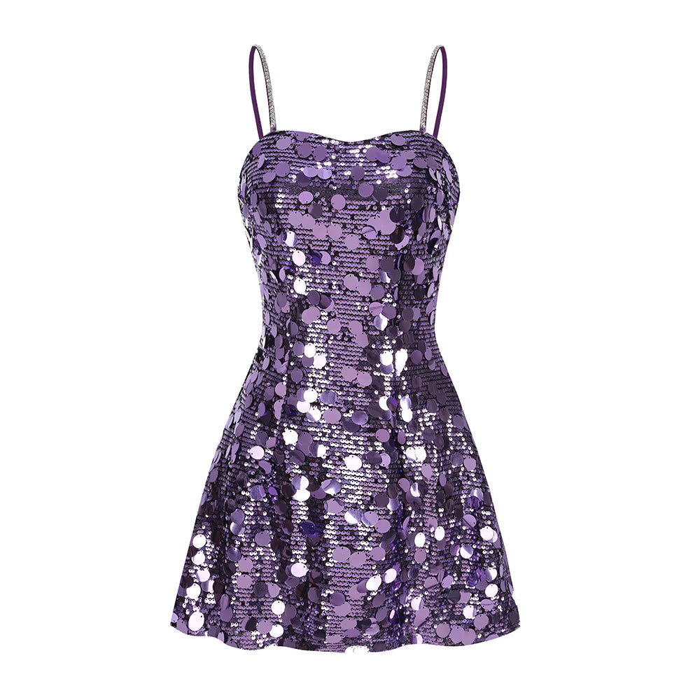 Sequin Spaghetti Strap Bodycon Mini Party Dress+