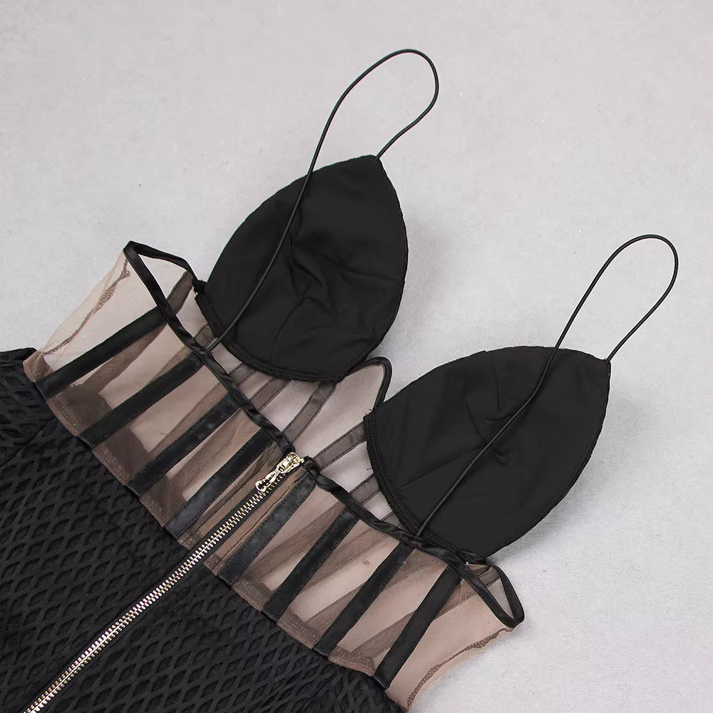 Mesh Cutout Spaghetti Strap Mini Dress