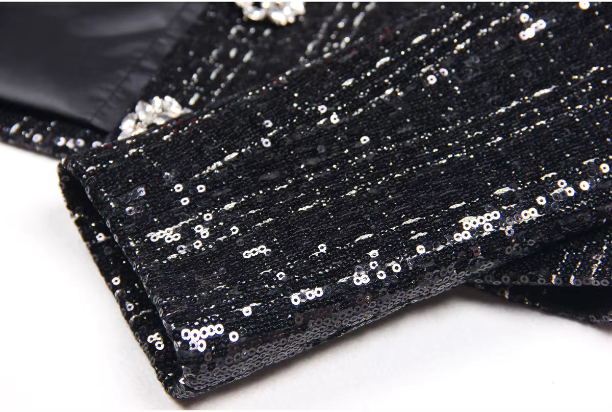 Astrid Noir Rhinestone Tweed Blazer & Mini Skirt Set