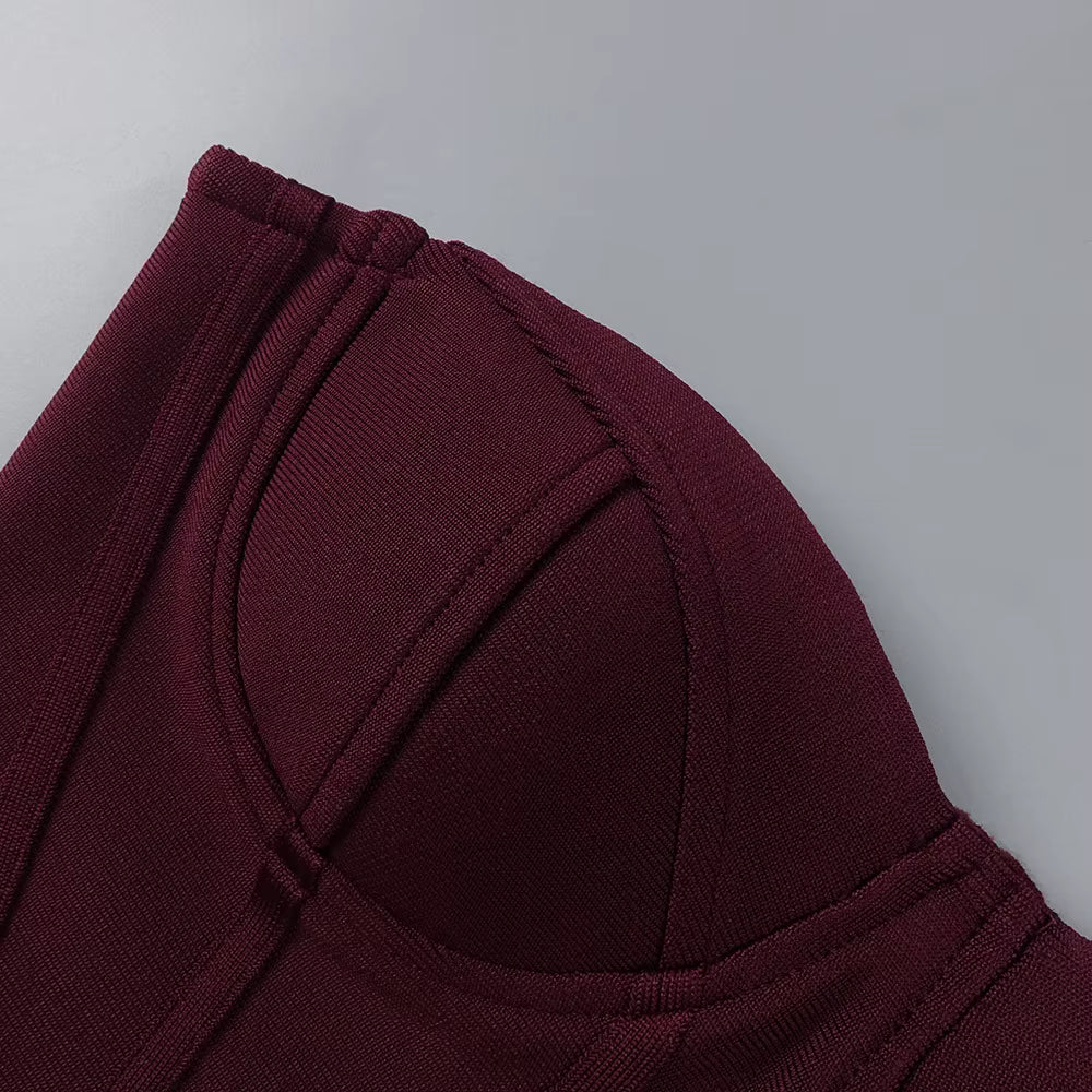 Valentina Wine Red Corset & Gradient Fringe Skirt Set