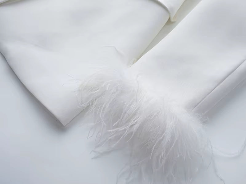 Feather Trimmed Two-Piece Suit