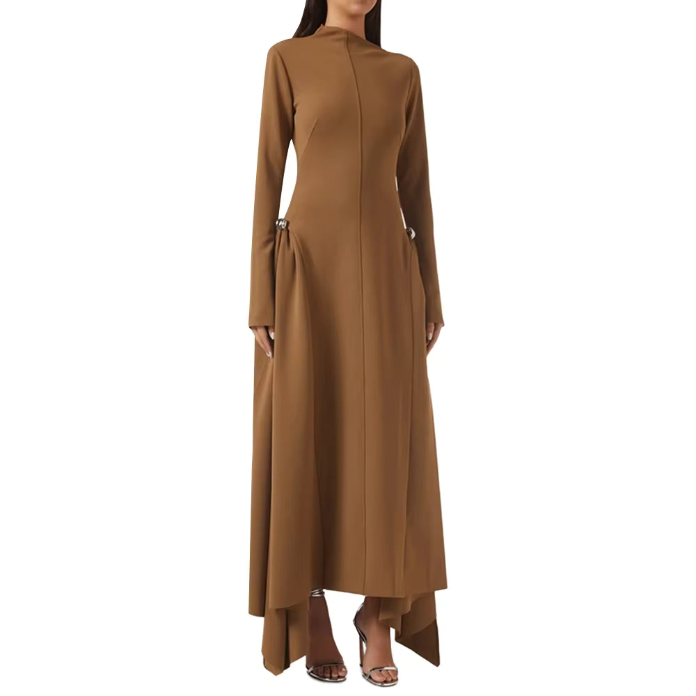 Elara Slanted Collar Ruffle Midi Dress